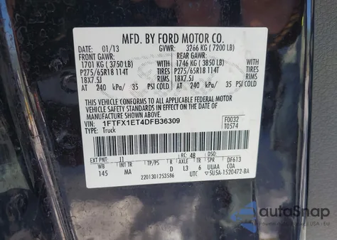 2013 Ford F-150 Xlt from USA, damaged, VIN 1FTFX1ET4DFB36309